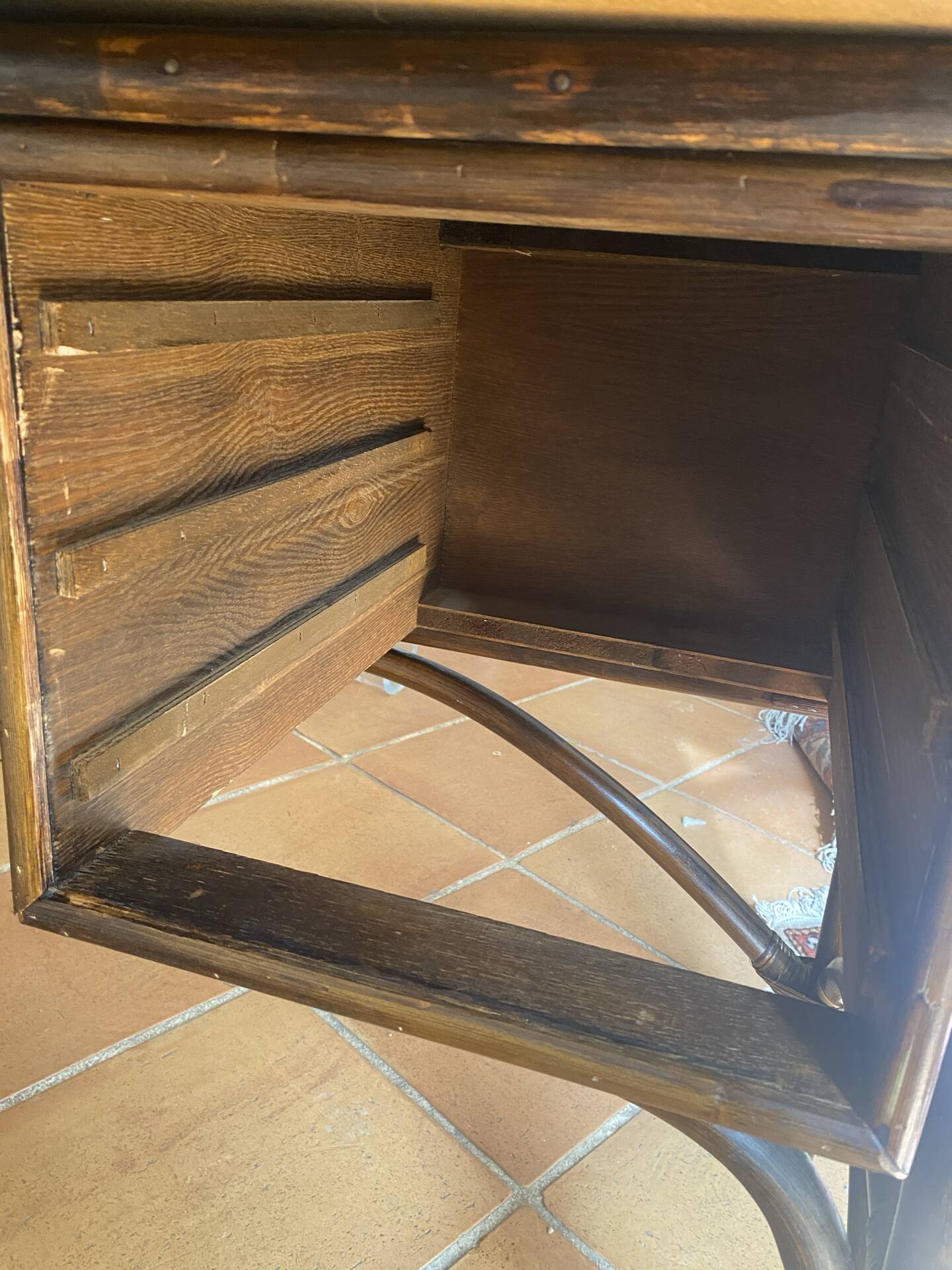 Rattan desk with three drawers