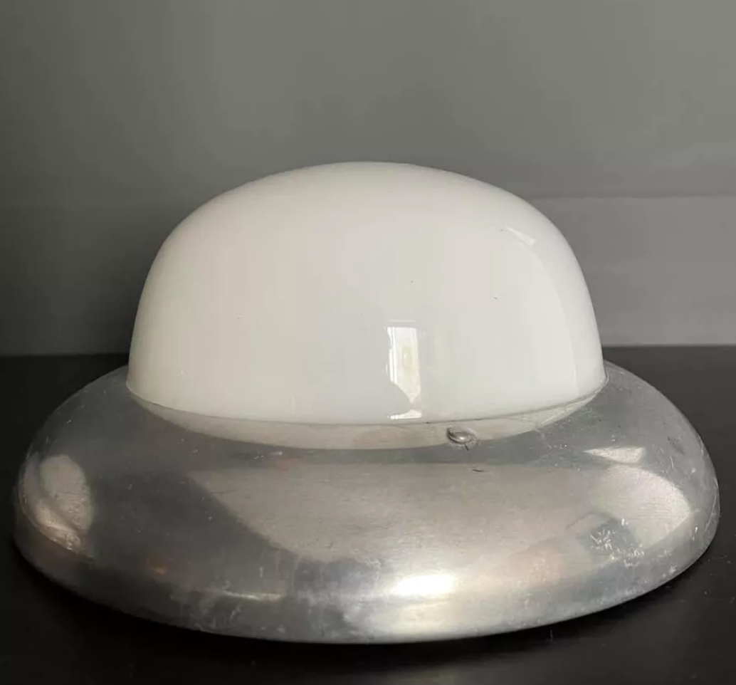 Pair of vintage chrome and opaline wall lamps, Gal Paris 1940