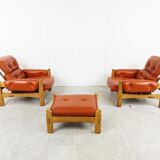 Pair of brutalist leather armchairs, 1960s