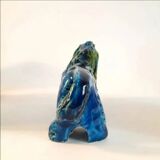 Vintage Lion statue, design Aldo Londi for Bitossi, Rimini blue series