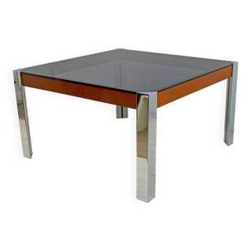 Table à manger en chrome et cuir dans le goût de Willy Rizzo, Italie 1970