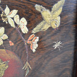 Japanese pedestal table in carved wood and lacquered panels, France, circa 1880