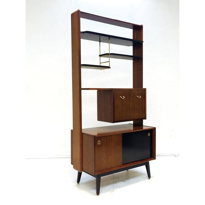 G-plan bookcase in ebonized beech and brass, rubber - 1950
