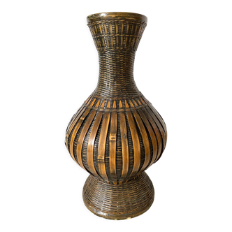 Vase en bambou et bois laqué