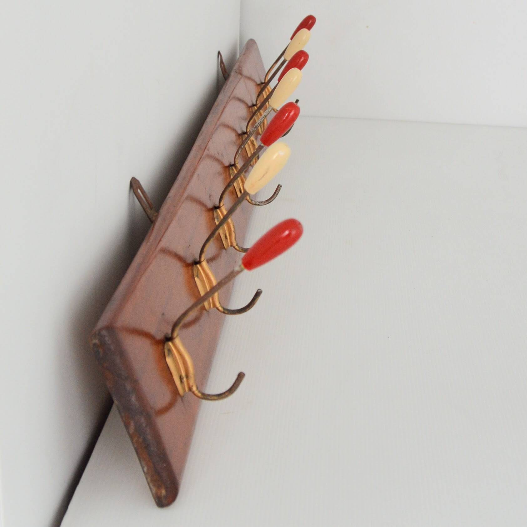 Large vintage 1950s wall-mounted coat rack