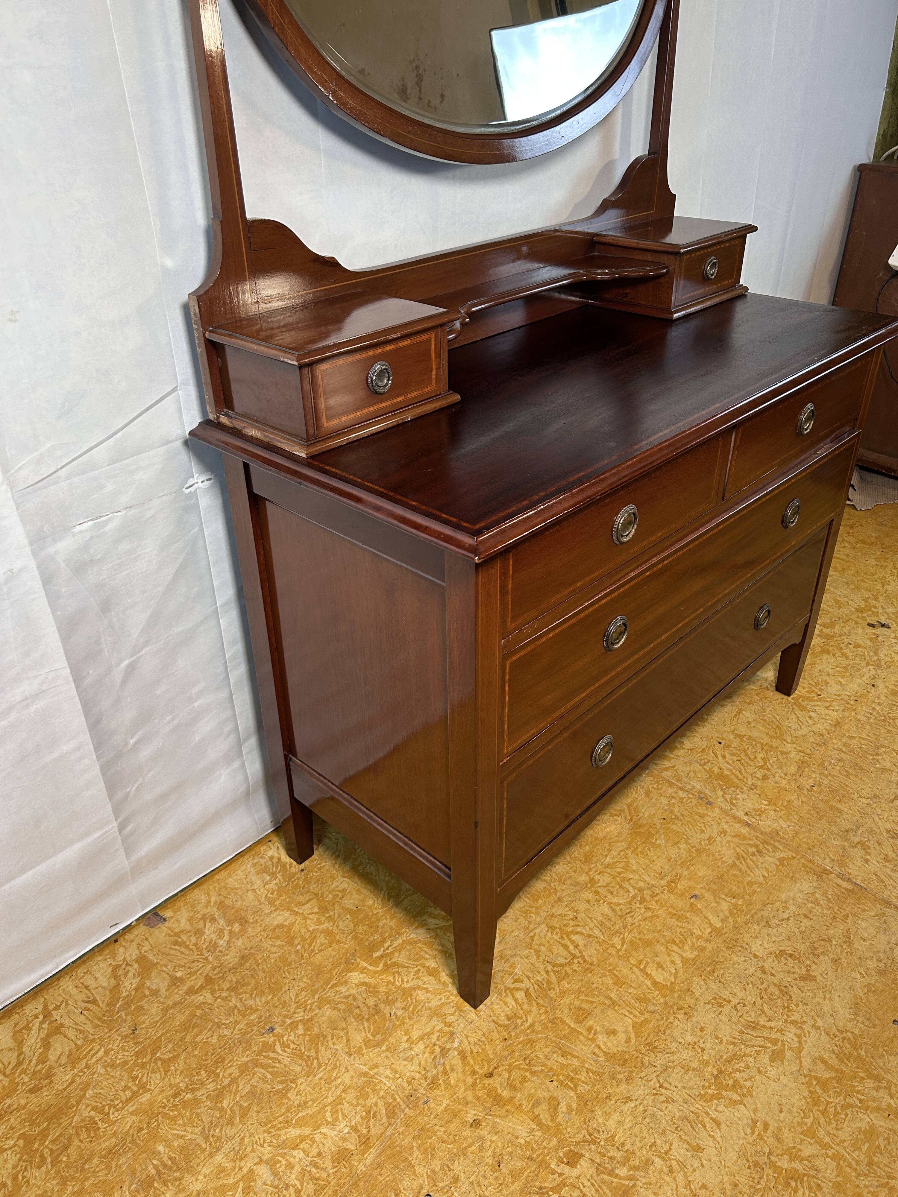Edwardian Brocante Vintage Mahogany Dressing Table with Inlay 1900-1910