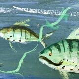 Congolese School Aquatic fauna Oil on canvas signed