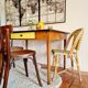 Old wooden farmhouse table and yellow formica top