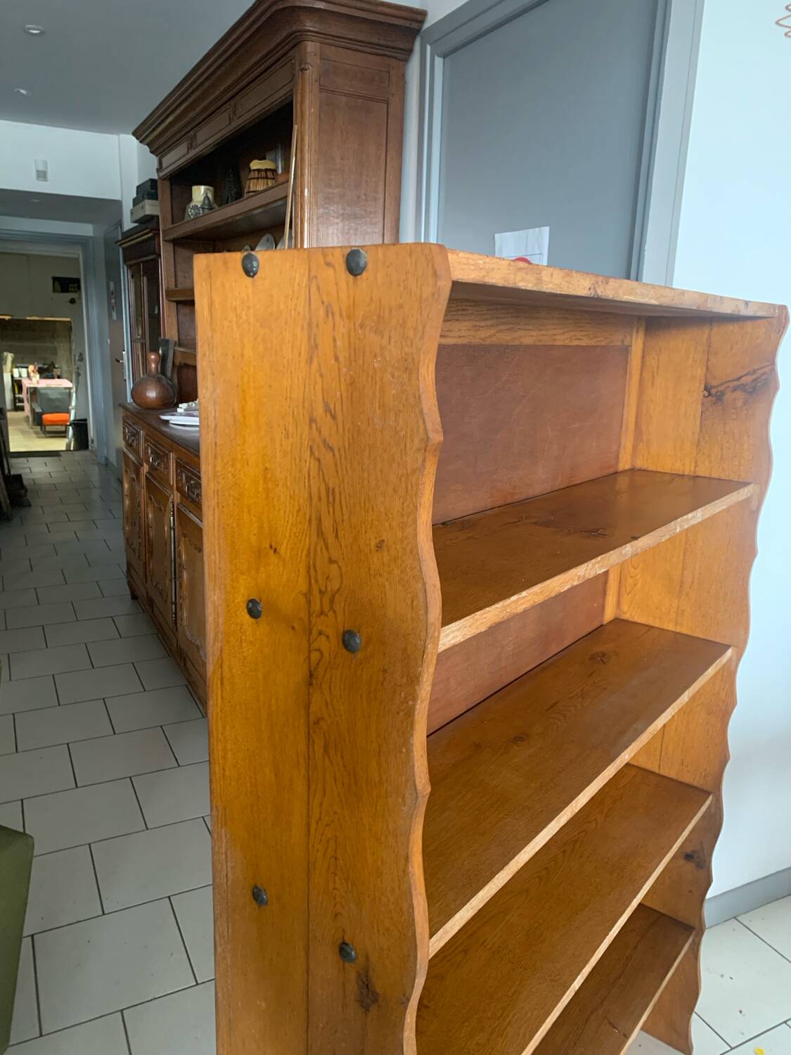 Vintage brutalist oak bookcase