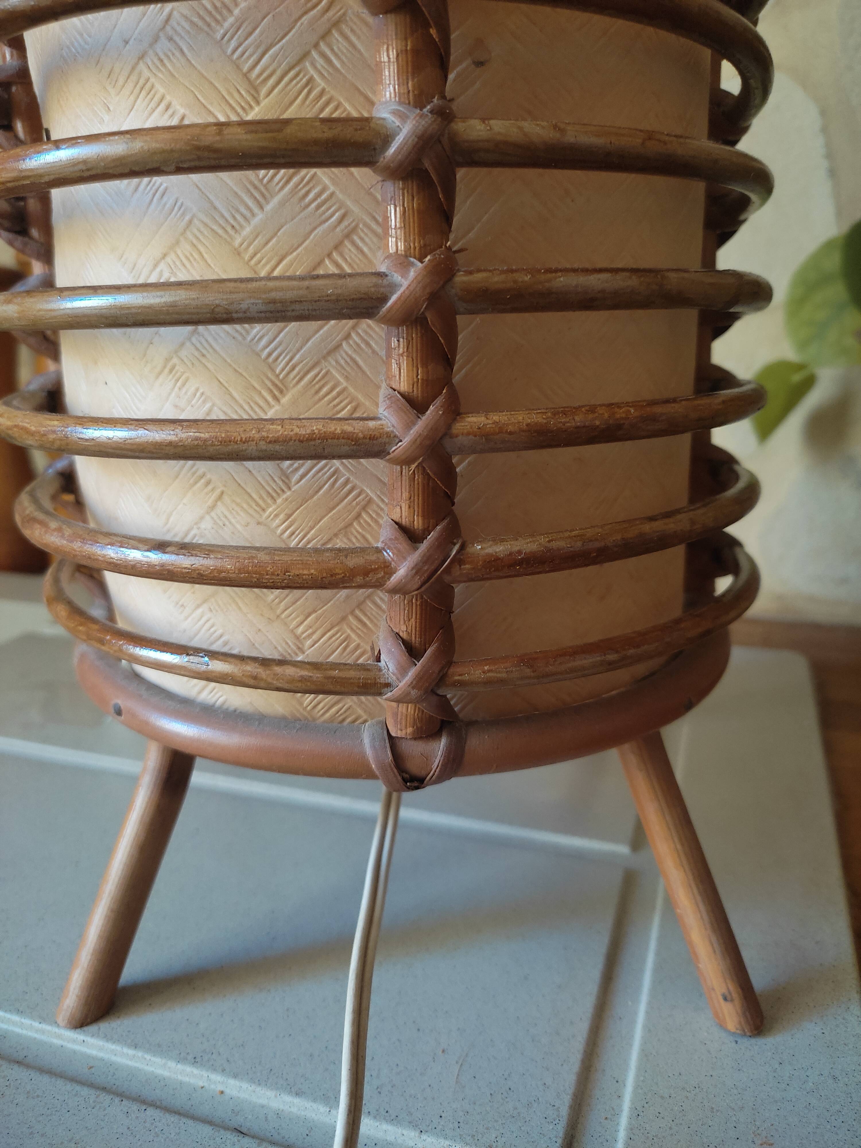 Cylindrical rattan lamp by Louis Sognot