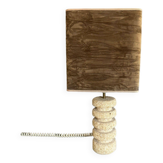 Stone lamp 1970 cylindrical shape velvet lampshade
