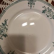 Set of 2 Sarreguemines 4003 plates with green arabesques and flowers