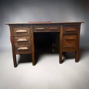 Bureau vintage XL profond en bois massif