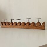 Vintage chandelier in solid oak and wrought iron.