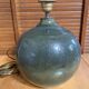 Pied de Lampe Ancien Boule Grès Émaillé Vert Nuancé Années 70 Vintage