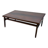 Table basse rectangulaire en noyer noirci et verre, Italie