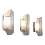 Set of 3 Italian chrome and acrylic blades wall sconces 1970s