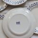 6 Vintage Oxford Earthenware Dessert Plates - Blue Polka Dot Pattern