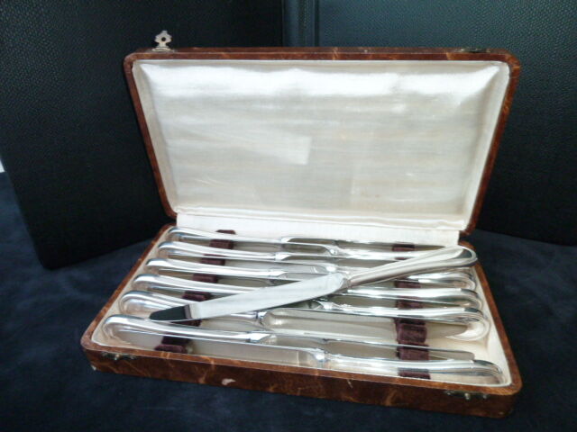 Box of 12 table knives in stainless steel and silver metal