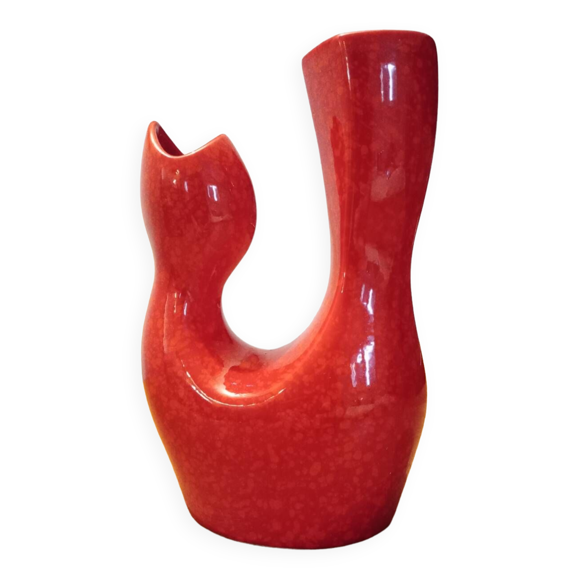 Red ceramic vase, italy 1970s