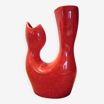 Red ceramic vase, italy 1970s