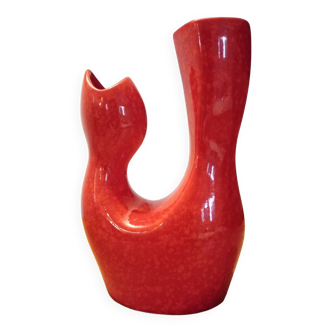 Red ceramic vase, italy 1970s