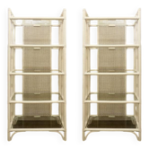 Pair of Lacquered canework shelves, Bamboo and Glass, 1980s - Italy