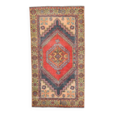 Tapis oriental vintage rouge bleu marine 3x6, 106x201 cm