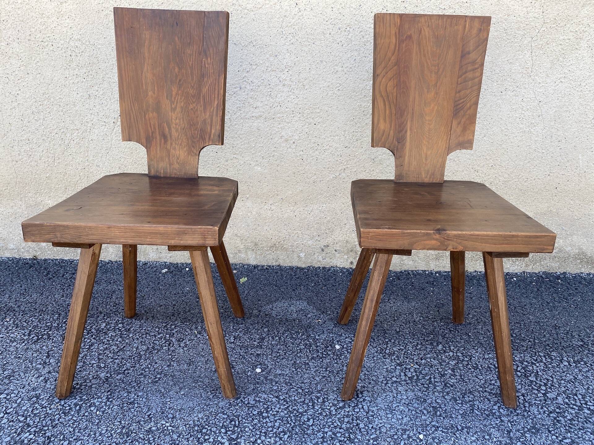 Pair of 1960s Brutalist Solid Oak Chalet Chairs
