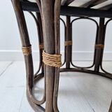 Vintage rattan and French terry fabric pouf