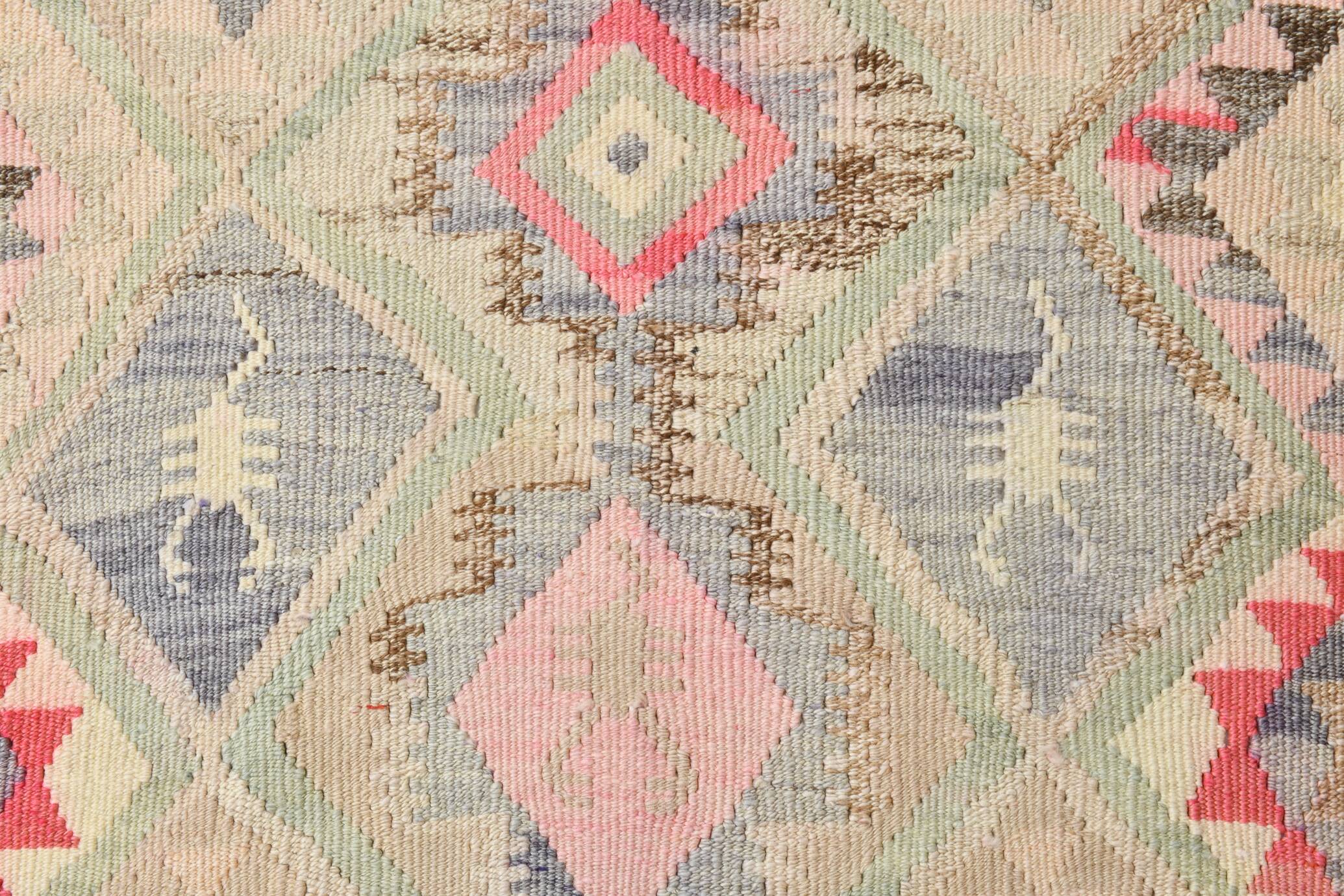 Pink & Cream Kilim Runner Rug, 94.378Cm