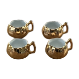 4 small cups dabbling ceramic enamelled gold and vintage white