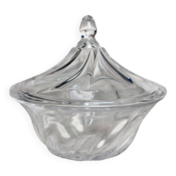 Bonbonnière vintage en verre transparent à couvercle bombé