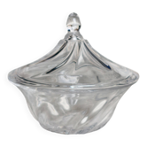 Bonbonnière vintage en verre transparent à couvercle bombé