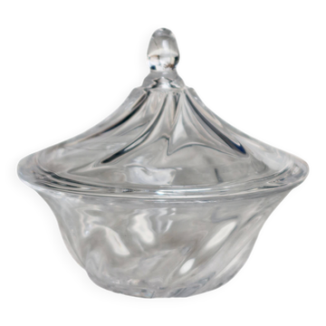 Bonbonnière vintage en verre transparent à couvercle bombé