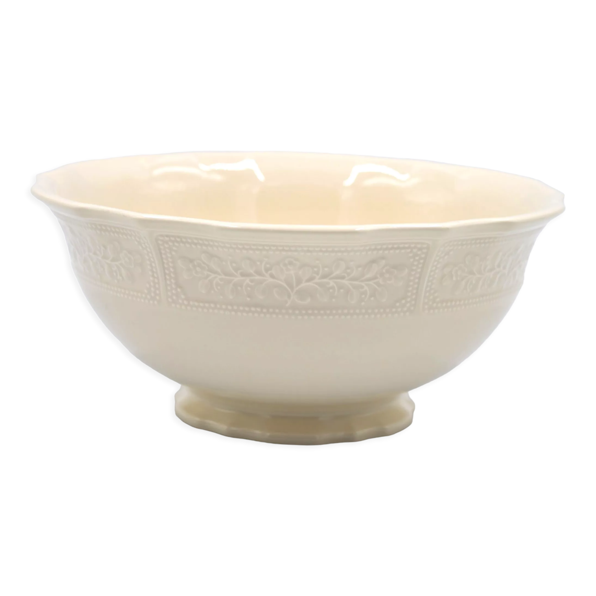 Salad bowl in off-white earthenware ivory Lunéville decoration in relief France