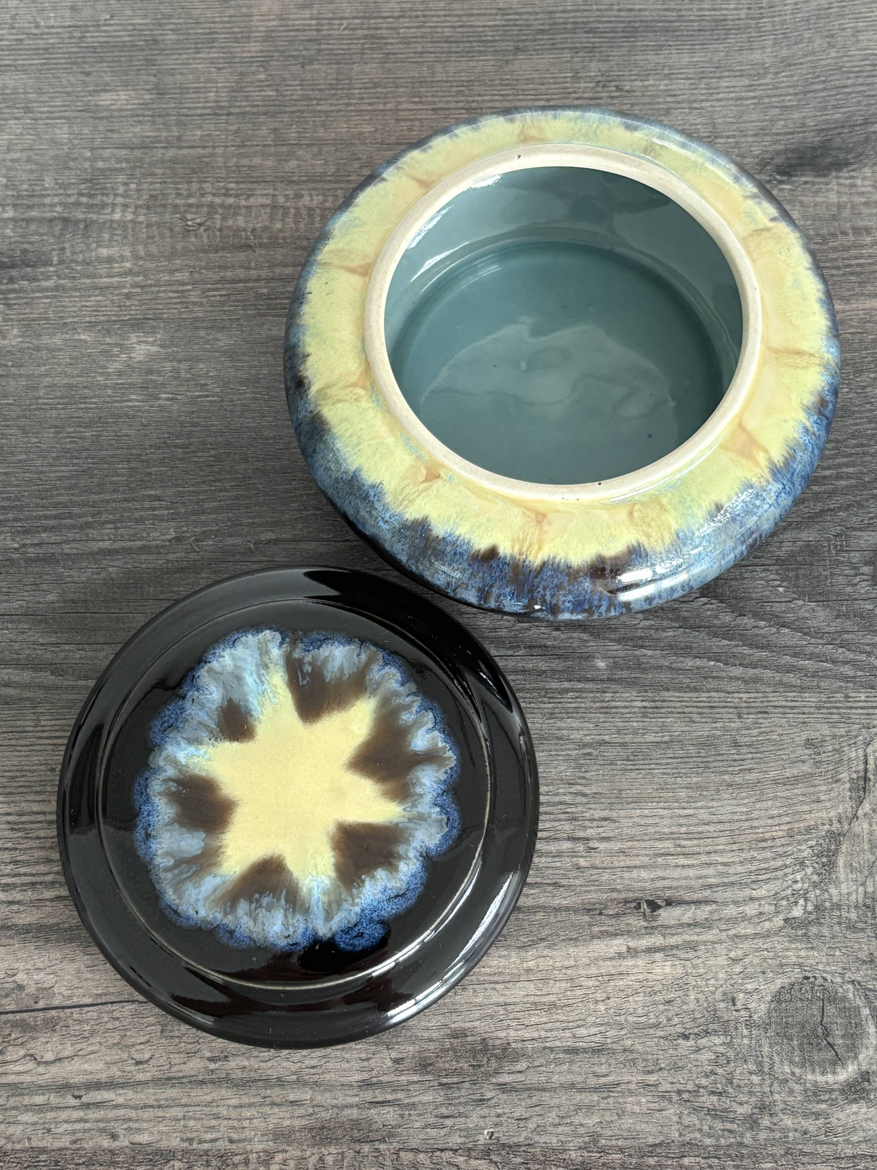 Antique enamelled ceramic box signed alpho