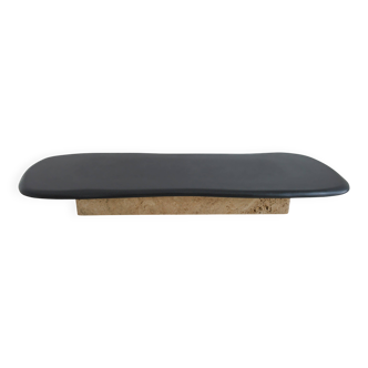 Basalt Coffee Table with Travertine Leg