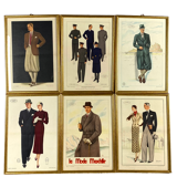 'La Moda Maschile', Set of 6 framed original illustrations of men's fashion from the 30s, Italy 1930