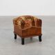 Art Deco walnut stool with original velvet upholstery, Italy 1920s