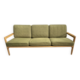green fabric and wood 3 seat sofa 1960s