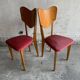 Ensemble de 6 chaises en forme de cœur de René-Jean Caillette, en bois courbé avec revêtement vert et bordeaux