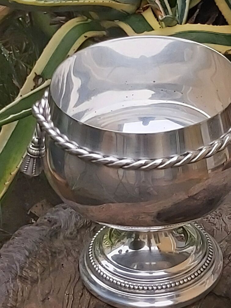 Coupe métal argenté design années 70