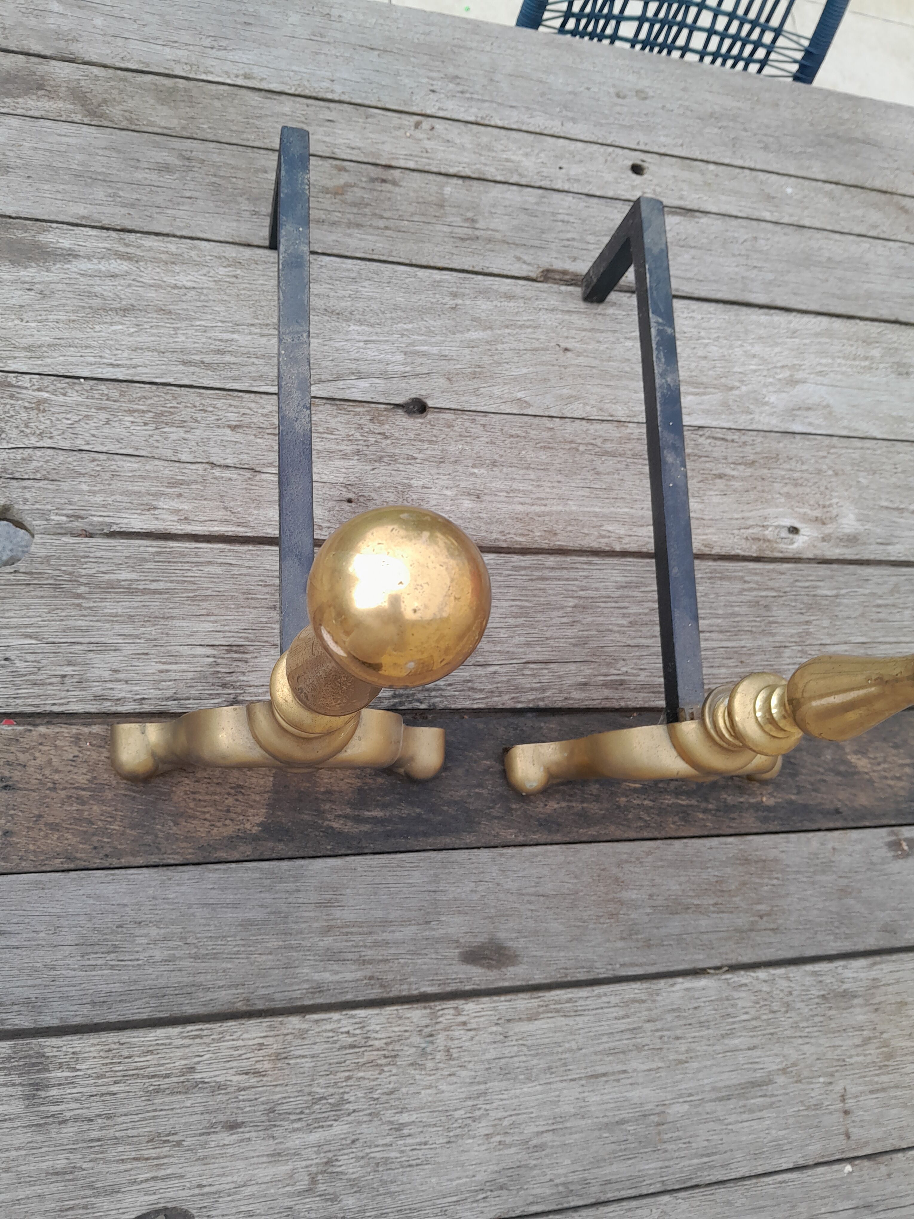 Pair of old brass chenets