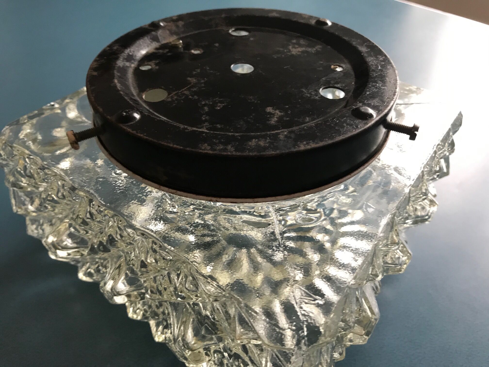 Square ceiling light in chiseled glass