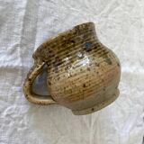Antique cup, plump shape, organic material with handle, signed JPG, Pougues-les-eaux, pyrite stoneware