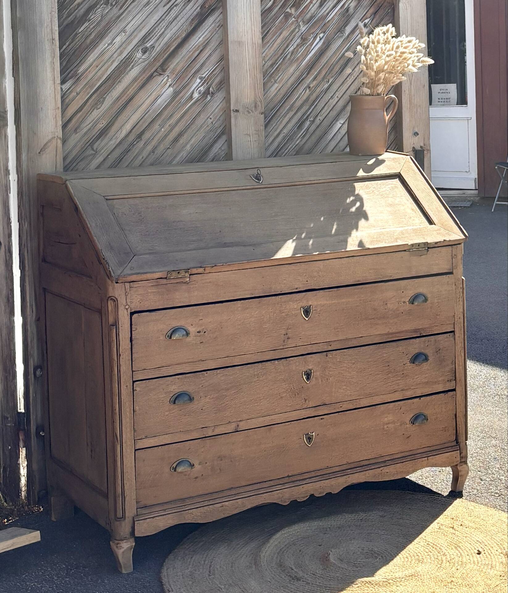 Antique drop-leaf secretary / solid raw oak counter