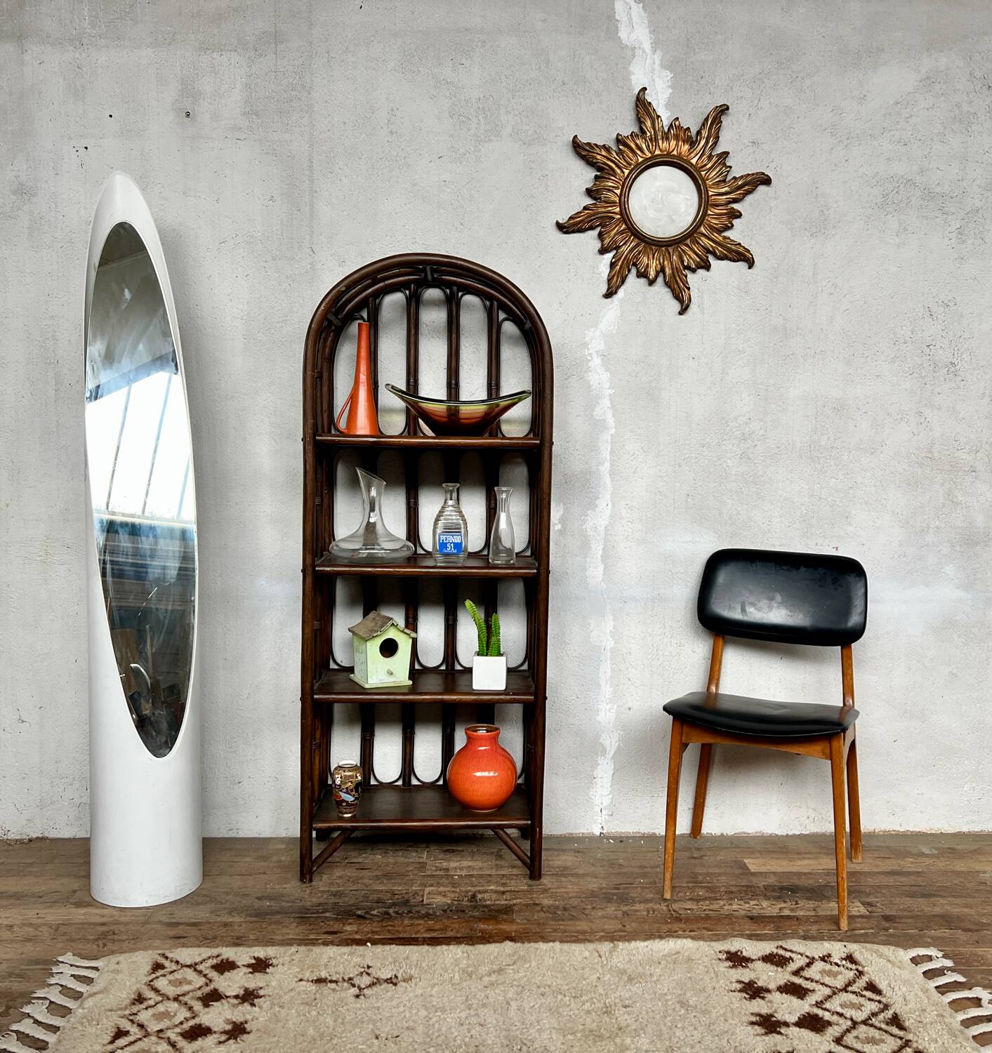 Vintage rattan bookcase shelf