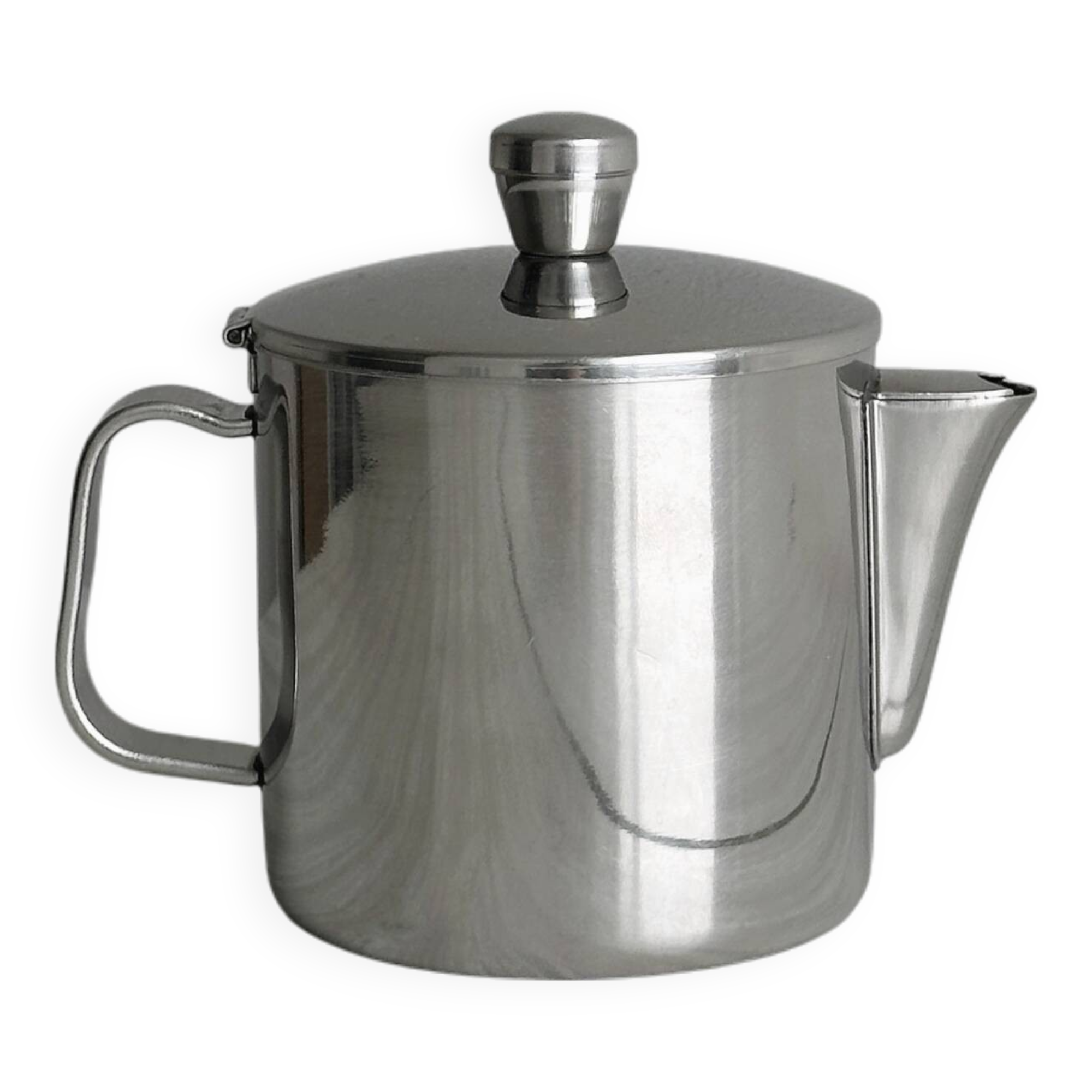 Small shiny stainless steel teapot