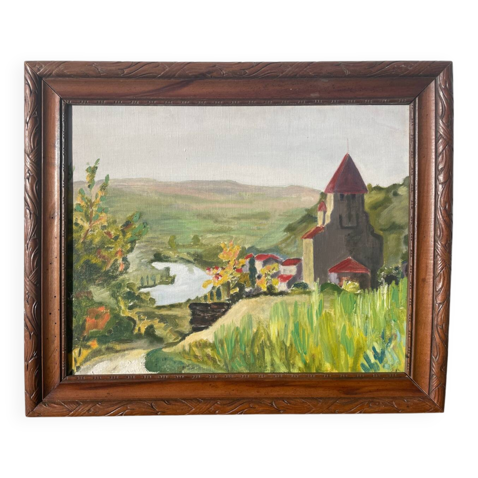 Oil painting landscape wooden frame